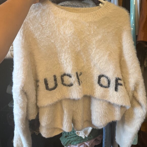 cream fuzzy sweater lounge set - "F*** OFF" - Picture 2 of 2